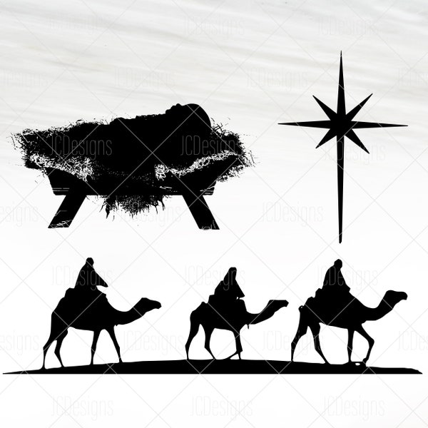 Star of Bethlehem, Wisemen, Baby Jesus in a Manger SVG - Three Kings SVG - Christmas Nativity - Svg Eps Png Vector Cutfile - Digital Design