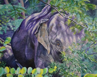 Handmade: Elephant 24x30 Large Original Oil Painting