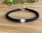 Moonstone bracelet men Black seed bead bracelet Kumihimo beaded bracelet