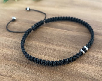 Dainty black onyx bracelet men women Macrame crystal bracelet Black cord braided bracelet with stone