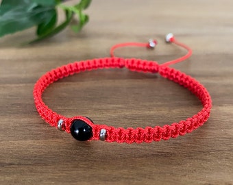 Red Thread Bracelet Black Tourmaline Protection Bracelet Adjustable Macrame Cord Waterproof Dainty Bracelet Gift for Her