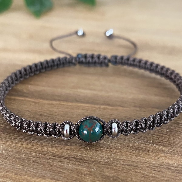 Bloodstone Bracelet for Men  Women, Macrame Stone Bracelet, Crystal Thread Braided Bracelet, Minimalist String Bracelet