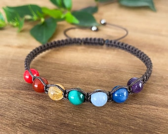 Chakra Bracelet for Men Women, Healing Crystal Bracelet, Macrame Gemstone Jewelry