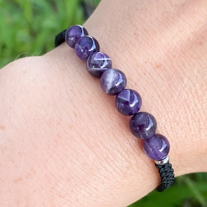 Amethyst Beaded Bracelet: Macrame Gemstone, Adjustable Protection