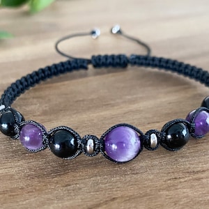 Black Tourmaline Amethyst Macrame Bracelet Crystal Thread - Etsy