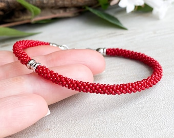 Red beaded bracelet protection for men women Red seed bead bracelet Daunty red glass bracelet