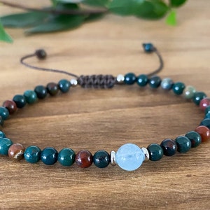 Bloodstone and Aquamarine Crystal Bracelet 4 mm Bead Bracelet