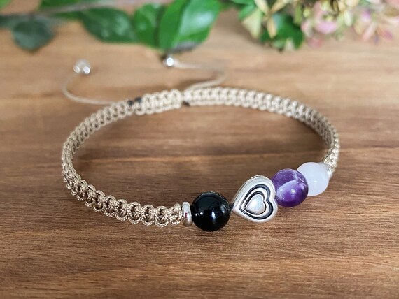 Black Tourmaline Amethyst Rose Quartz Bracelet With Silver Heart Empath Protection Bracelet for Women Braided Bracelet With Crystal Etsy Canada