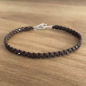 Hematite Macrame Bracelet with Sterling Silver Hook Clasp
