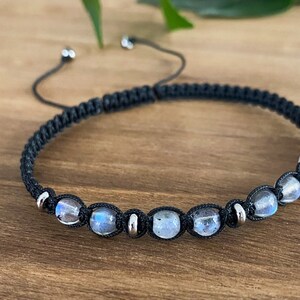 Labradorite Macrame Bracelet for Men Women,  Heal Protection Bracelet, String Crystal Bracelet, Black Cord Birthstone Bracelet