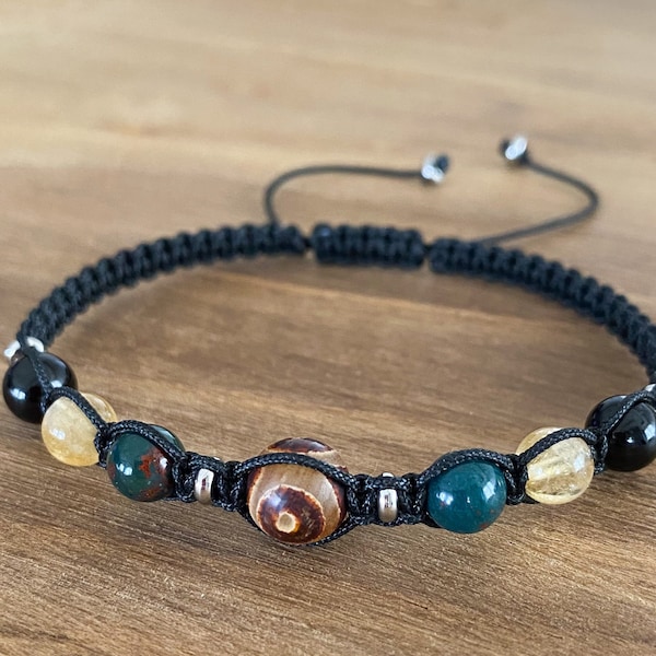 Spiritual Healing, Cleansing, Strength Power Bracelet, Crystal Macrame Bracelet, Bloodstone Citrine Tibetan Agate Black Tourmaline Bracelet