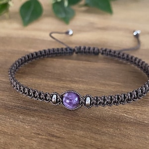 Amethyst Bracelet Men Women, Macrame Stone Bracelet, Crystal Thread Teenage Bracelet String Minimalist Bracelet