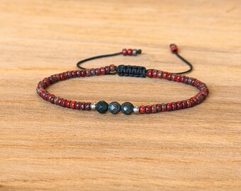 Men's Bloodstone Bracelet with Miyuki Beads and Silver