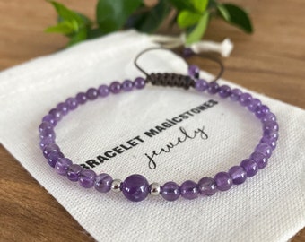Dainty Amethyst Bracelet, 4 mm Gemstone Bracelet, Adjustable Minimalist Bracelet, February Birthstone Jewelry