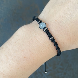 Aquamarine bracelet men Braided bracelet with beads  March birthstone jewelry