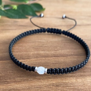 Rainbow Moonstone Macrame Bracelet: Minimalist Woven Crystal Jewelry