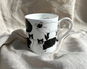 Cat Mug - Fine Bone China with Cute Cat Print - Perfect Mother's Day Gift for Cat Lovers