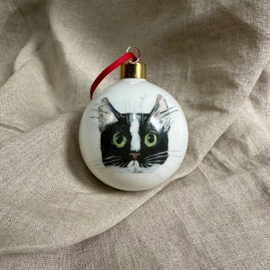 Black and white cat Christmas bauble, great stocking filler image 1