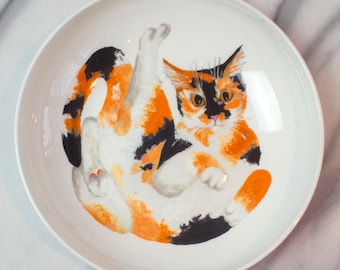 Calico Cat Pasta Bowl, Hand painted design