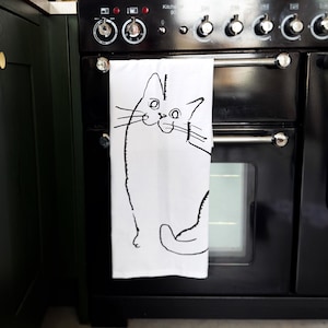 Cute Cat Tea Towel - Funny Cat Design Kitchen Towel - Gift for Cat Lovers, Birthday, Christmas