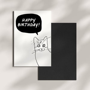 Biglietto di auguri di compleanno con gatto divertente - Gatto scioccato con fumetto, biglietto vuoto A6 per gli amanti dei gatti, busta inclusa