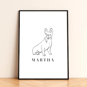 Personalised French Bulldog Dog Poster – Custom Name Illustration Print, A4/A3 Sizes, Ideal Gift for Frenchie Lovers