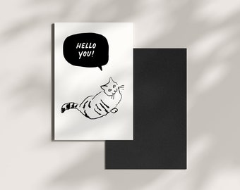 Cat Greeting Card – Cute Kitty Saying "Hello You!", A6 Blank Card for Cat Lovers, Includes Envelope