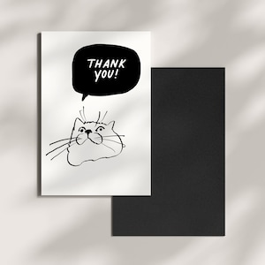 Cat Thank You Card – Cute and Funny Kitty Illustration, A6 Blank Greeting Card for Cat Lovers, Includes Envelope