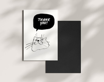 Tarjeta de agradecimiento de gato: adorable y divertida ilustración de gatito, tamaño A6, tarjeta de felicitación en blanco para amantes de los gatos, incluye sobre.