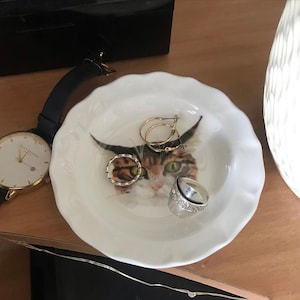 Plato para bisutería con forma de gato, bandeja de cerámica para joyas, ideal para el Día de la Madre.