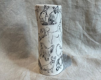 Dog Doodle Cylindrical Vase