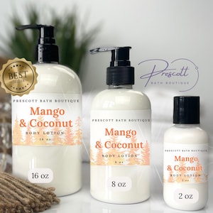 Mango Coconut Body Lotion, Tropical Scented Lotion, Handmade Moisturizer, Gift for Her, Shea Butter Lotion, Beach Scented Skincare