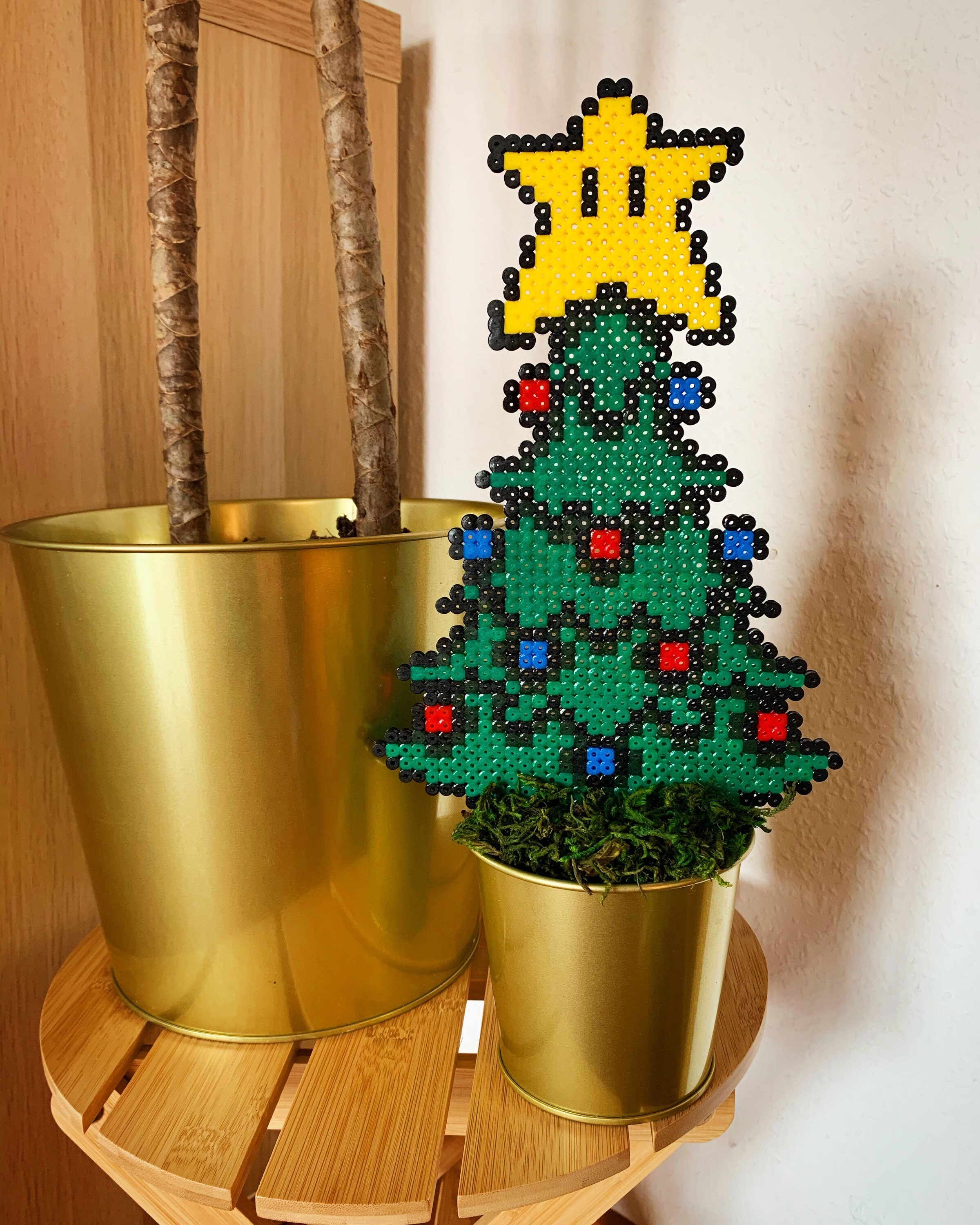 Strijkkralen Super Mario Star kerstboom in pot Etsy