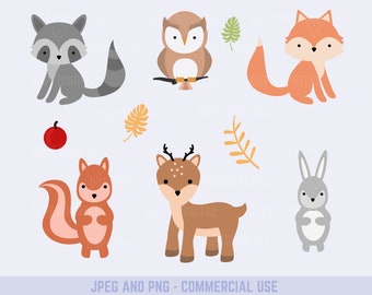 Forrest and woods Animal clip art, fox,  deer, rabbit clip art, owl vector, royalty free clip art- Instant Download