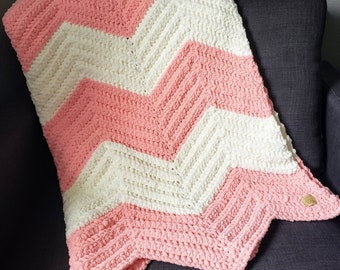 Crocheted blanket, baby blanket, baby gift, baby shower gift, chevron blanket, Bernat blanket