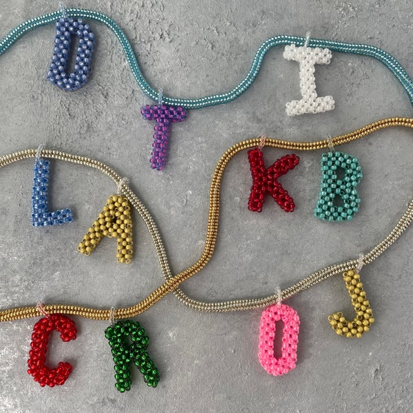 Bead Woven Letter Pendants Initial Pendant, Alphabet Letter Charms, ONLY Pendants for Necklace