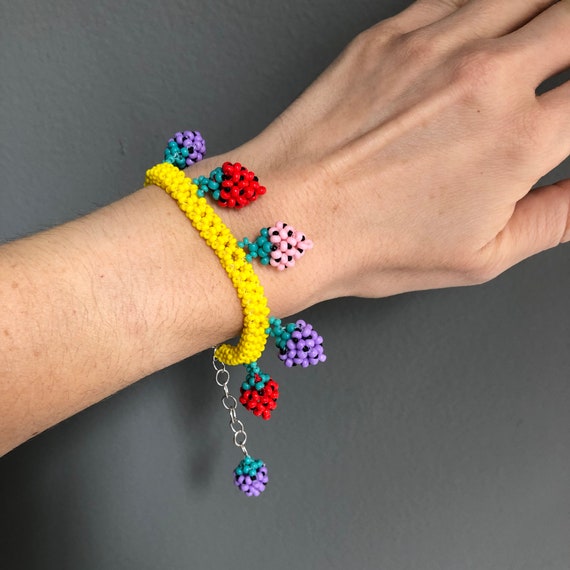 Berry Charm Yellow Beaded Bracelet, Colorful Fruit Summer Bracelet, Seed  Bead Jewelry, Womens Accessories - Etsy Singapore