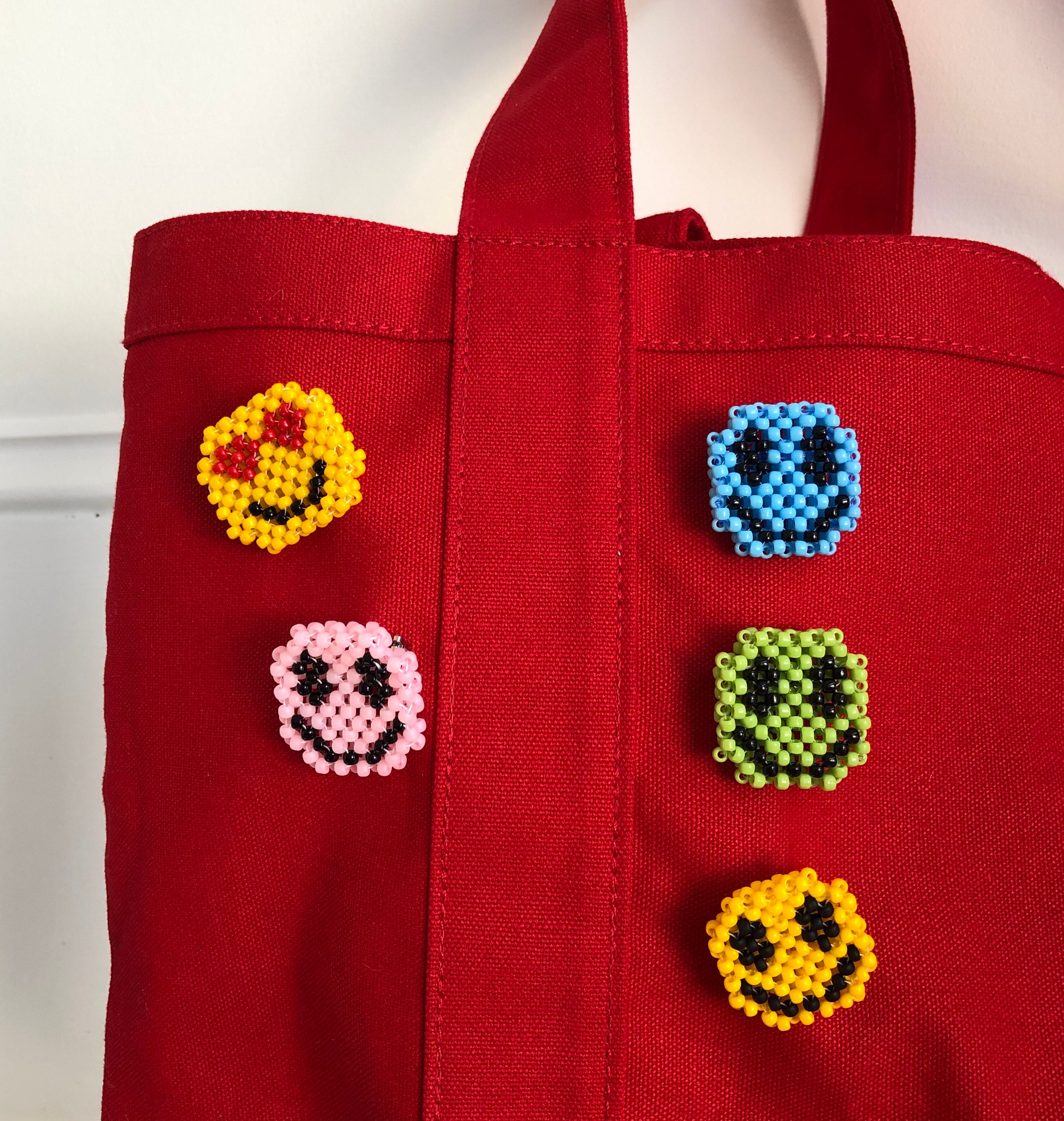 Smiley Face Pin Brooch Yellow Emoji Happy Face Beaded Pin Etsy