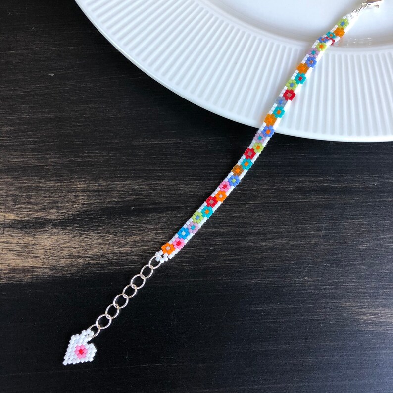 Red Flower Beaded Bracelets White Seed Bead Bracelet Women Etsy