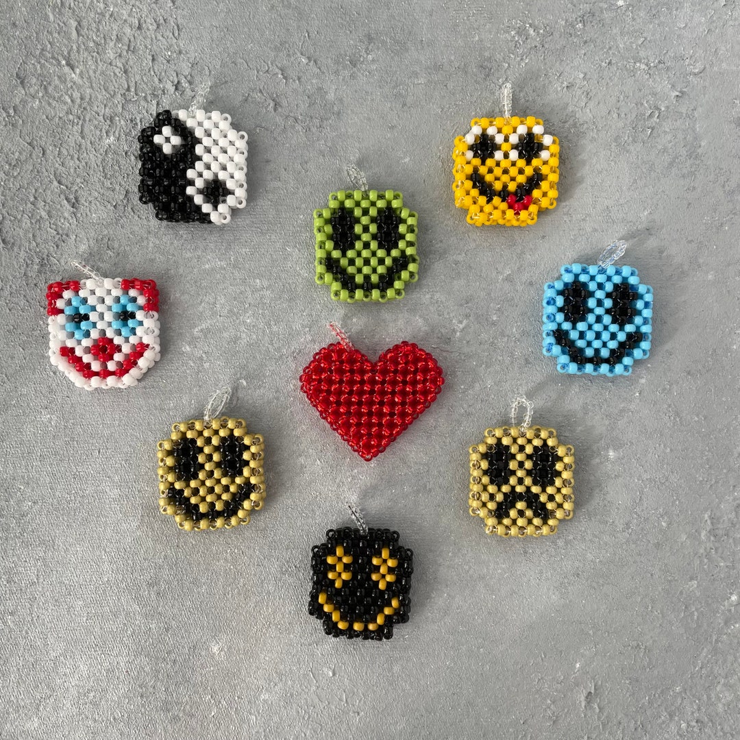 Smiley Face Pendants Beaded Happy Face Emoji Charms Heart Etsy