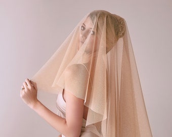 Gold, sparkly, Two tier,  tulle,  wedding veil