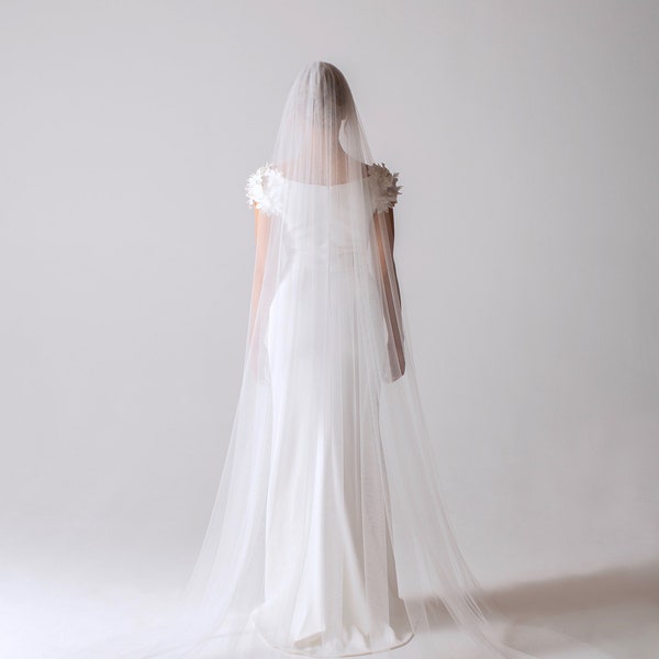 Off white, Single tier, Tulle, Delicate lace detailed, wedding veil