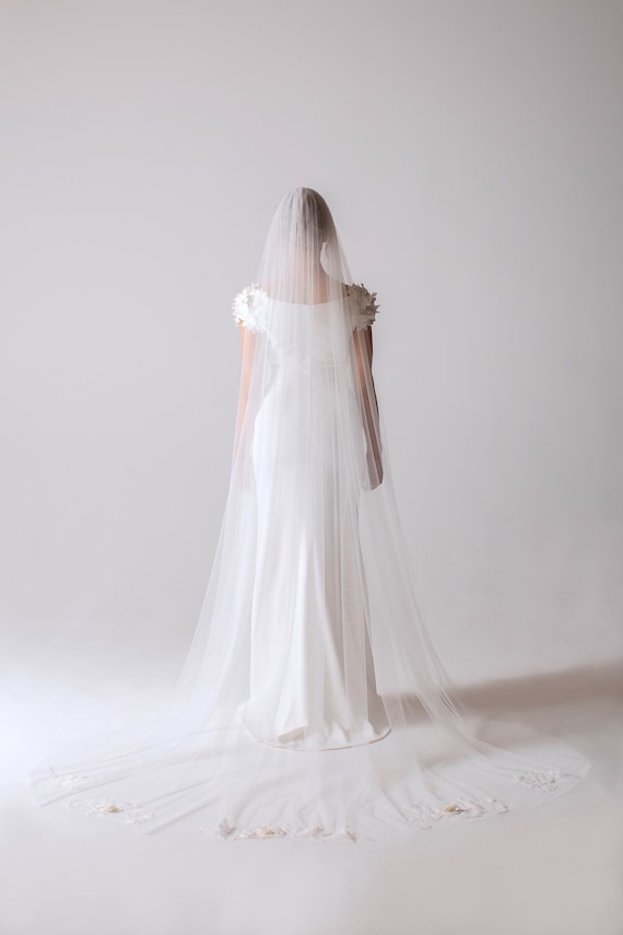 Off White, Single Tier, Tulle, Delicate Lace Detailed  display picture 3