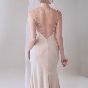 Off white, Single tulle, Wedding veil with pearl stones image 2