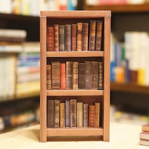 Realistic Miniature Bookshelf, Paper Craft Digital Template Pattern, Dollhouse Miniature Furniture, Vertical Shelf, Hickory Oiled Finish