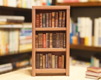 Realistic Miniature Bookshelf, Paper Craft Digital Template Pattern, Dollhouse Miniature Furniture, Vertical Shelf, Hickory Oiled Finish