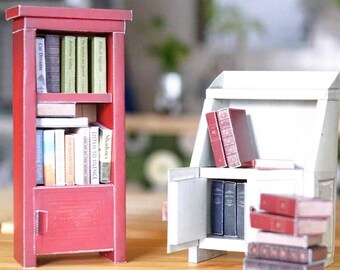 Odoria Dollhouse Bookshelf With Books Miniature: 43Pcs 1/12 Scale Victorian Paper Notebooks For Antique Vintage Living Room Library Office - Mini Storage Shelf Retro Furniture With School Supplies