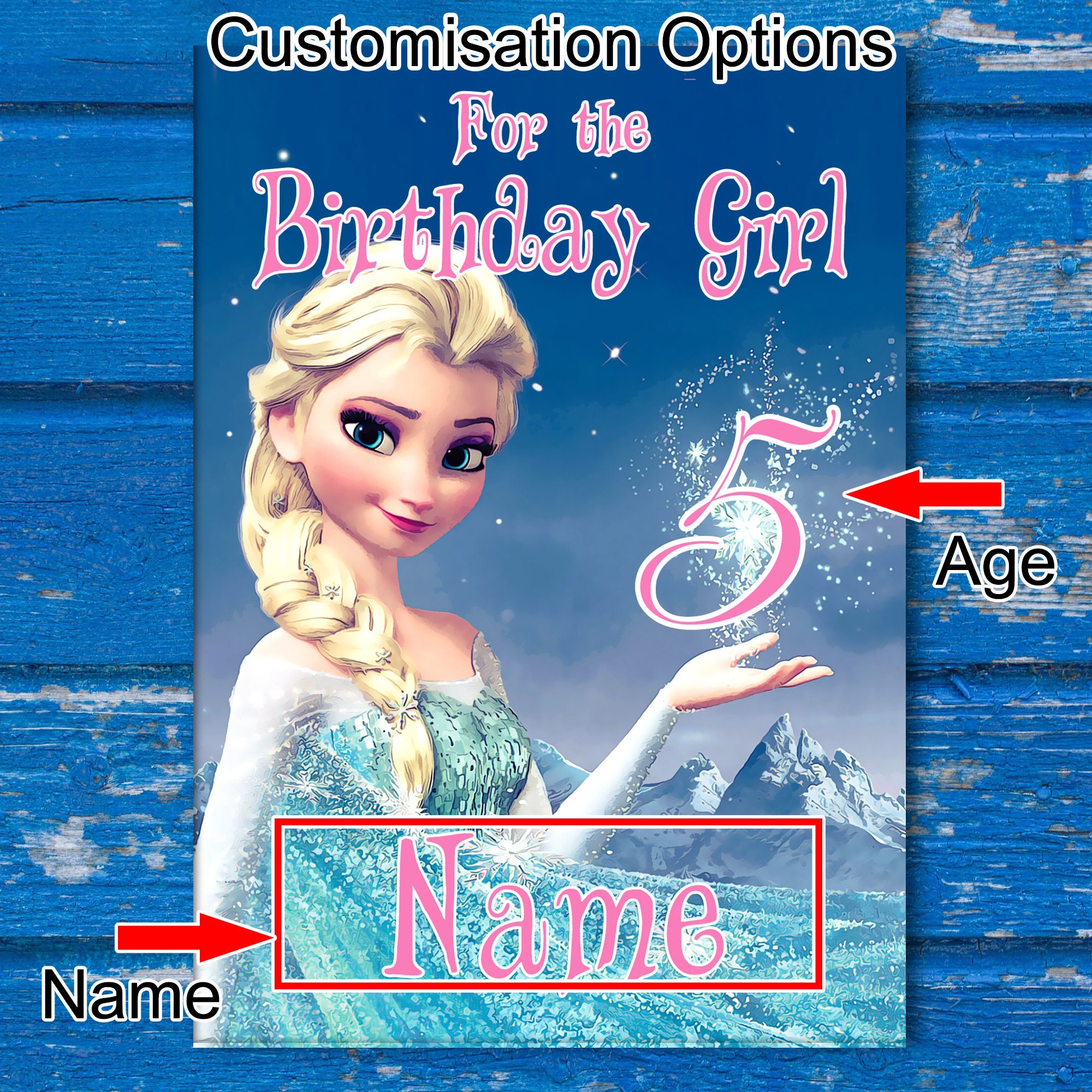 Disney Frozen Birthday Card with Elsa. Personalise Name Age Etsy