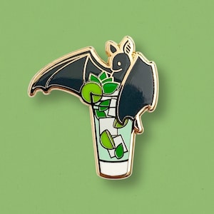 Bacardi Mojito Bat Pin: Gold-Plated Enamel Cocktail Lapel Pin