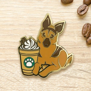 German Shepherd Mocha Frappe Pin | Coffee Hard Enamel, Americano, Espresso, Dark Roast Beans, Dog and Puppy Charm, Frappuccino, Chocolate